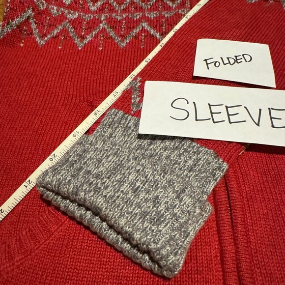 XS Eddie Bauer Red w/ Design Full Double Zipper Mock Neck Sweater w/ Pockets - Picture 6 of 14